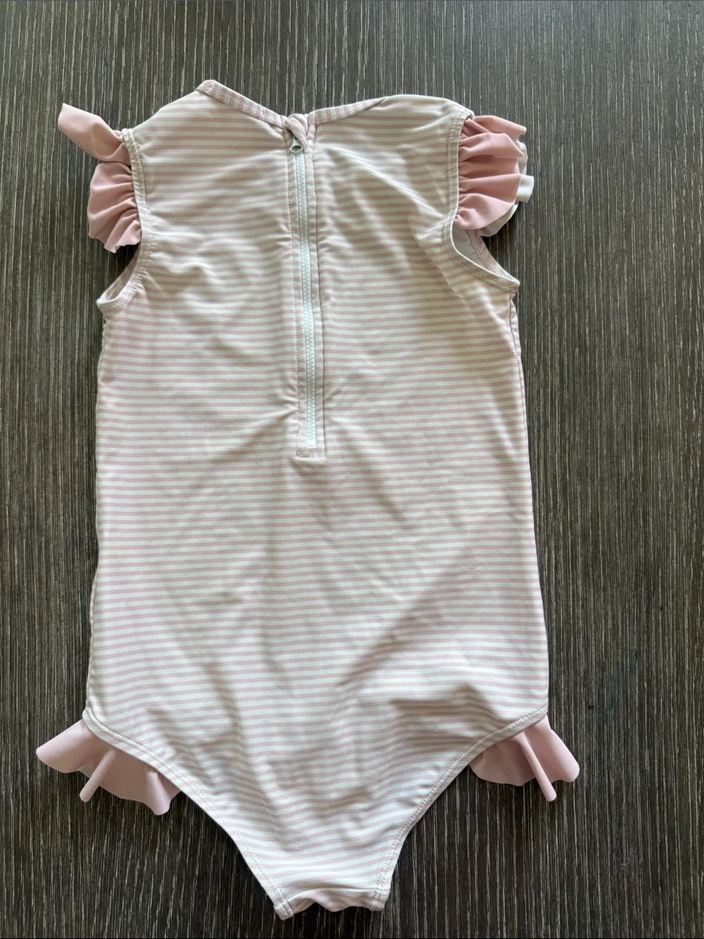 Used Size 6 Cecil and Lou Pink Stripe Ruffle One-Piece Swimsuit